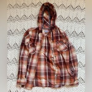 Carhartt Orange and Brown Plaid Shirt Hooded Button Up Women’s Size Small